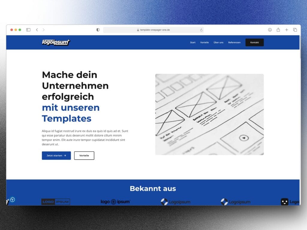 Webseitenvorlage auf Computerbildschirm