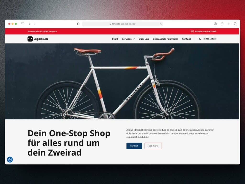 Fahrrad vor dunklem Hintergrund auf Website
