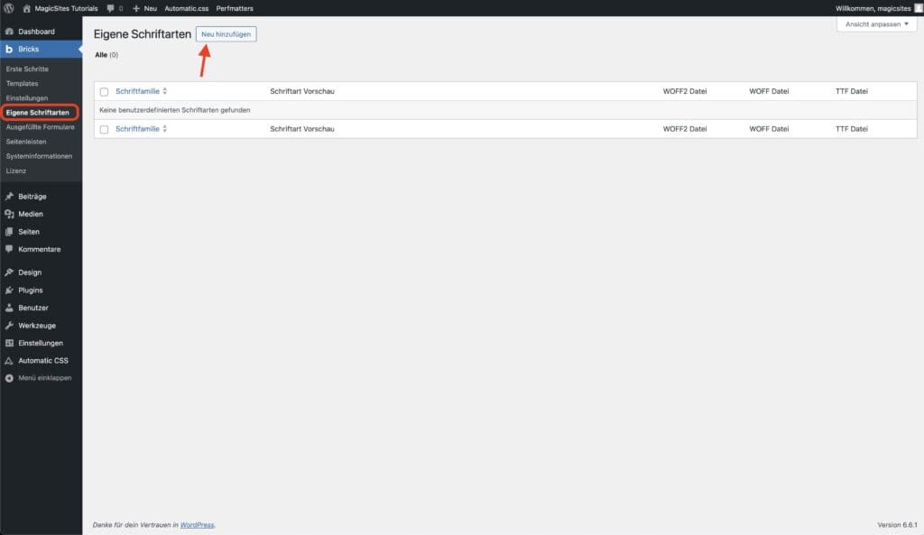 WordPress eigene Schriftenmenü hinzugefügen
