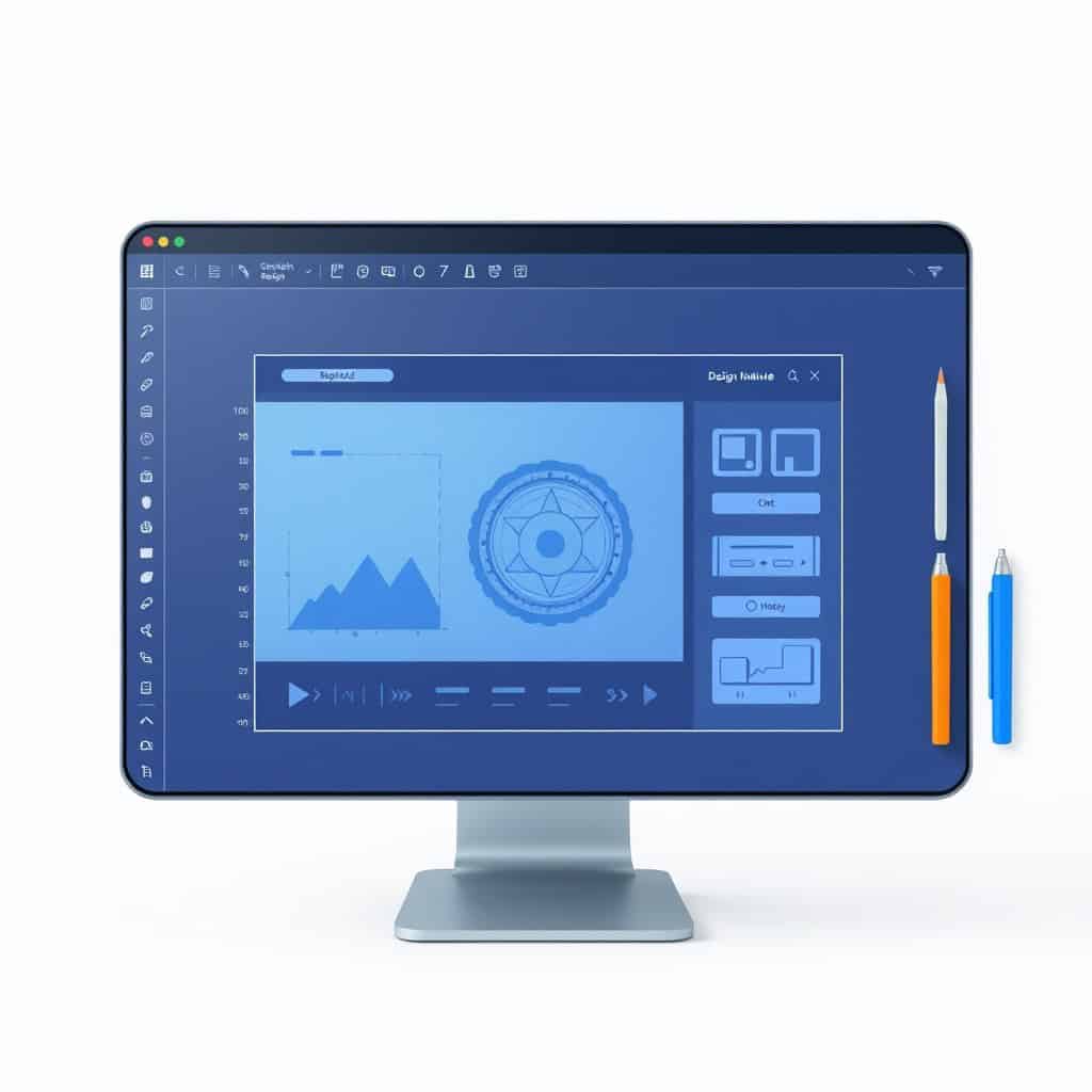Computerbildschirm mit Diagrammen und Stiften