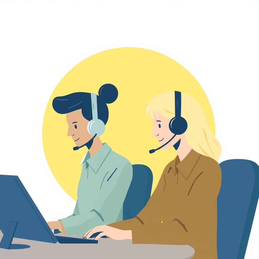 Zwei Kundendienstmitarbeiter mit Headsets
